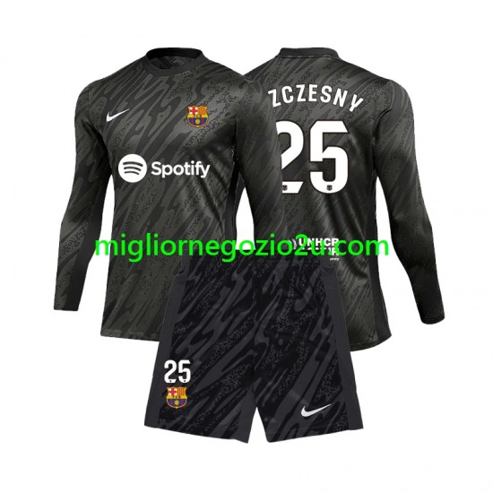 Maglia FC Barcelona Wojciech Szczesny 25 Portiere Bambino Trasferta Divisa 2024-2025 Manica Lunga