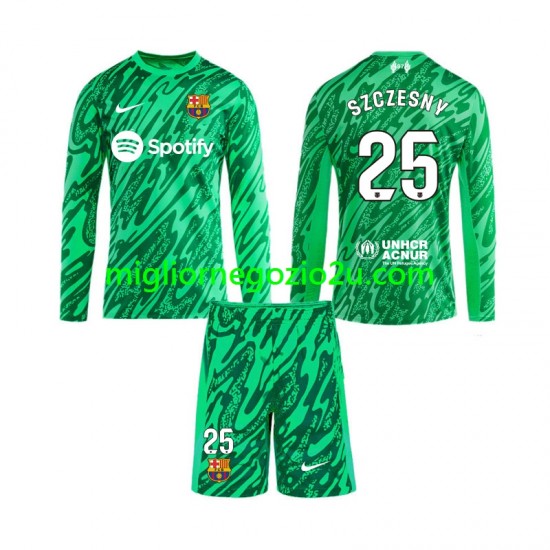 Maglia FC Barcelona Wojciech Szczesny 25 Portiere Bambino Casa Divisa 2024-2025 Manica Lunga