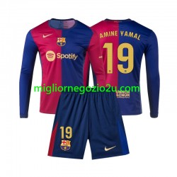Maglia FC Barcelona Lamine Yamal 19 Bambino Casa Divisa 2024-2025 Manica Lunga