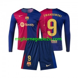 Maglia FC Barcelona Lewandowski 9 Bambino Casa Divisa 2024-2025 Manica Lunga
