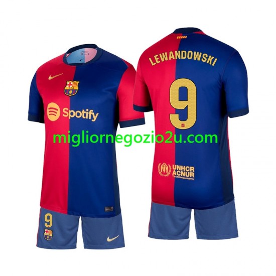 Maglia FC Barcelona Lewandowski 9 Bambino Casa Divisa 2024-2025 Manica Corta