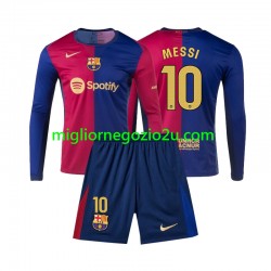 Maglia FC Barcelona Lionel Messi 10 Bambino Casa Divisa 2024-2025 Manica Lunga