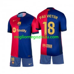 Maglia FC Barcelona Pau Victor 18 Bambino Casa Divisa 2024-2025 Manica Corta