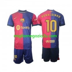 Maglia FC Barcelona Ronaldinho 10 Bambino Casa Divisa 2024-2025 Manica Lunga