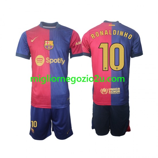 Maglia FC Barcelona Ronaldinho 10 Bambino Casa Divisa 2024-2025 Manica Lunga