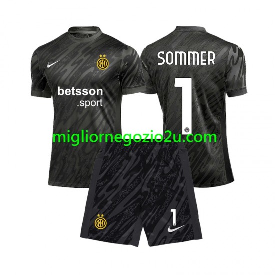 Maglia Inter Milan Yann Sommer 1 Portiere Bambino Terza Divisa 2024-2025 Manica Corta