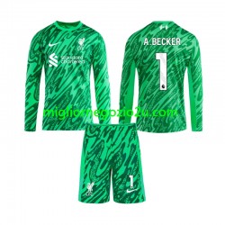 Maglia Liverpool Alisson Becker 1 Portiere Bambino Trasferta Divisa 2024-2025 Manica Lunga