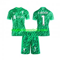 Maglia Liverpool Alisson Becker 1 Portiere Bambino Trasferta Divisa 2024-2025 Manica Corta