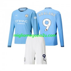 Maglia Manchester City Erling Haaland 9 Bambino Casa Divisa 2024-2025 Manica Lunga