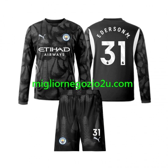 Maglia Manchester City Ederson Moraes 31 Portiere Bambino Quarta Divisa 2024-2025 Manica Lunga