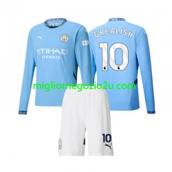 Maglia Manchester City Jack Grealish 10 Bambino Casa Divisa 2024-2025 Manica Lunga
