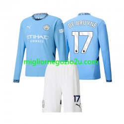 Maglia Manchester City Kevin De Bruyne 17 Bambino Casa Divisa 2024-2025 Manica Lunga