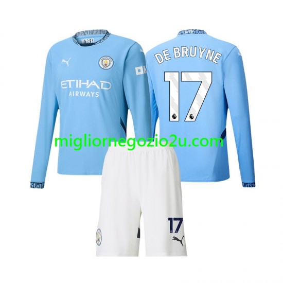 Maglia Manchester City Kevin De Bruyne 17 Bambino Casa Divisa 2024-2025 Manica Lunga