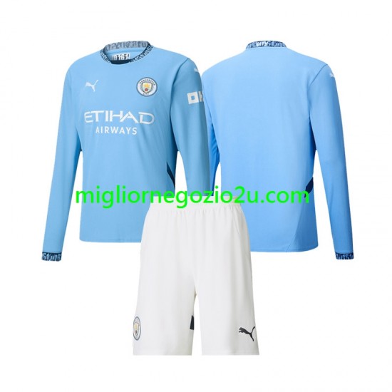 Maglia Manchester City Bambino Casa Divisa 2024-2025 Manica Lunga