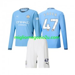 Maglia Manchester City Phil Foden 47 Bambino Casa Divisa 2024-2025 Manica Lunga