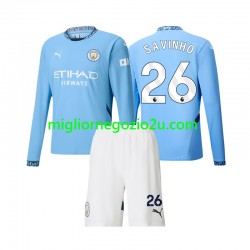 Maglia Manchester City Savinho 26 Bambino Casa Divisa 2024-2025 Manica Lunga