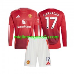 Maglia Manchester United Alejandro Garnacho 17 Bambino Casa Divisa 2024-2025 Manica Lunga