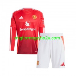 Maglia Manchester United Bambino Casa Divisa 2024-2025 Manica Lunga