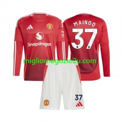 Maglia Manchester United Kobbie Mainoo 37 Bambino Casa Divisa 2024-2025 Manica Lunga