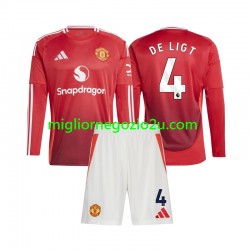 Maglia Manchester United Matthijs de Ligt 4 Bambino Casa Divisa 2024-2025 Manica Lunga