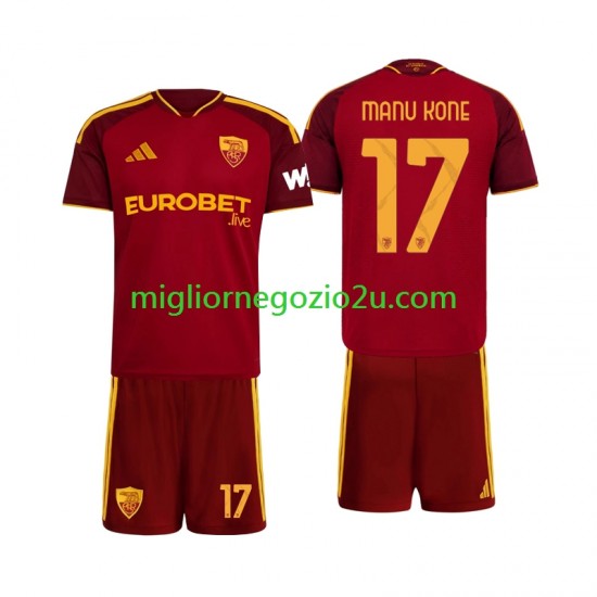 Maglia AS Roma Manu Kone 17 Bambino Casa Divisa 2026-2027 Manica Corta