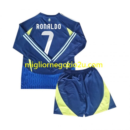 Maglia Al Nassr Cristiano Ronaldo 7 Bambino Trasferta Divisa 2024-2025 Manica Lunga