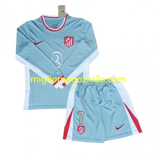 Maglia Atlético Madrid Antoine Griezmann 7 Bambino Trasferta Divisa 2024-2025 Manica Lunga