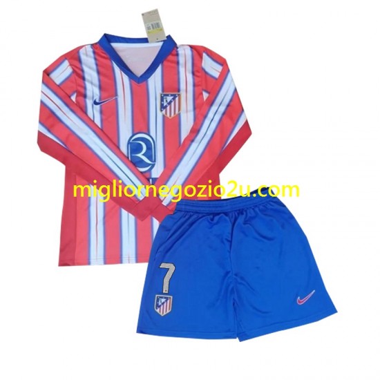 Maglia Atlético Madrid Antoine Griezmann 7 Bambino Casa Divisa 2024-2025 Manica Lunga