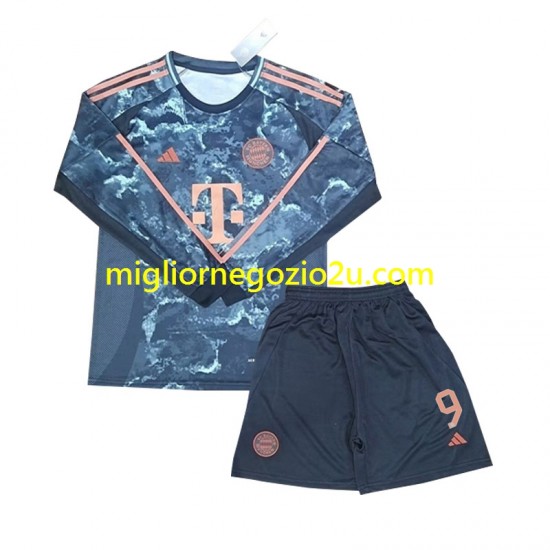 Maglia FC Bayern München Kane 9 Bambino Trasferta Divisa 2024-2025 Manica Lunga