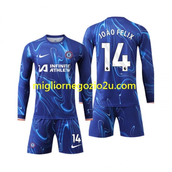 Maglia Chelsea Joao Felix 14 Bambino Casa Divisa 2024-2025 Manica Lunga