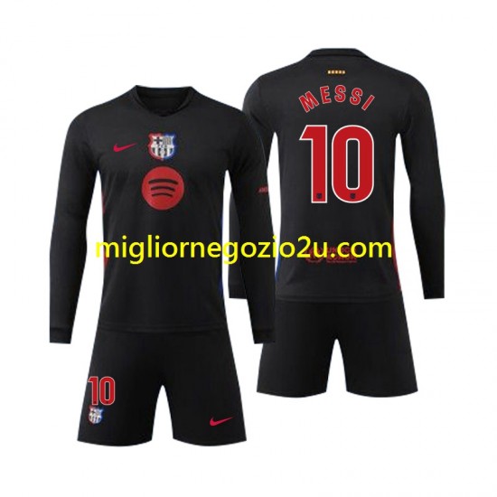 Maglia FC Barcelona Lionel Mess 10 Bambino Trasferta Divisa 2024-2025 Manica Lunga
