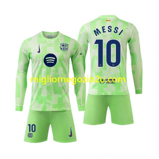 Maglia FC Barcelona Lionel Mess 10 Bambino Terza Divisa 2024-2025 Manica Lunga