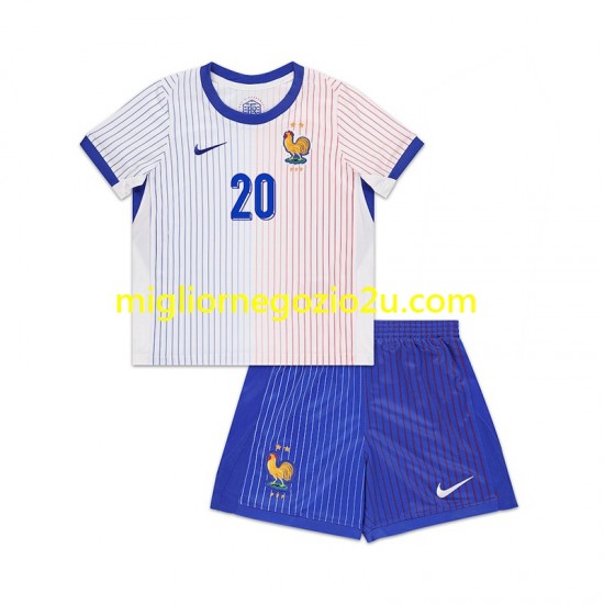 Maglia Francia Bradley Barcola 20 Bambino Trasferta Divisa 2024 Manica Corta