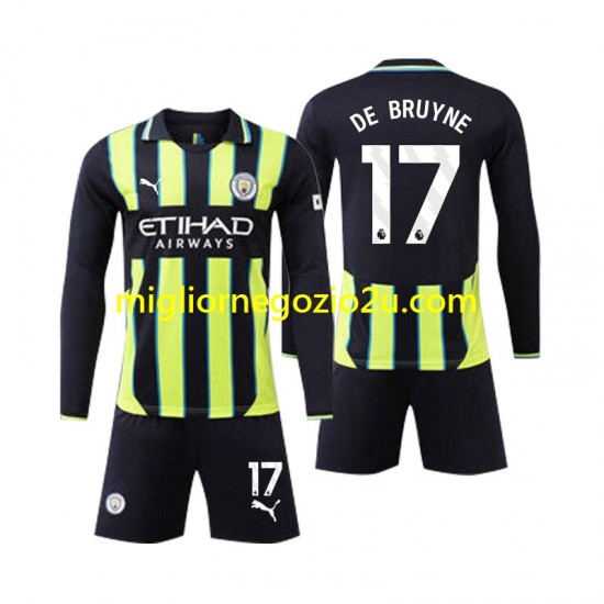 Maglia Manchester City Kevin De Bruyne 17 Bambino Trasferta Divisa 2024-2025 Manica Lunga