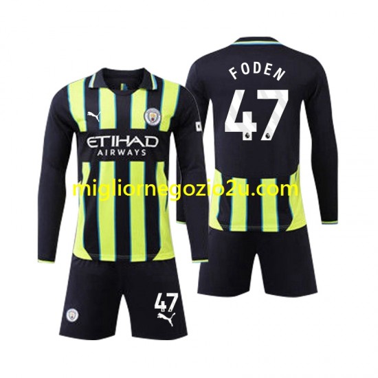 Maglia Manchester City Phil Foden 47 Bambino Trasferta Divisa 2024-2025 Manica Lunga
