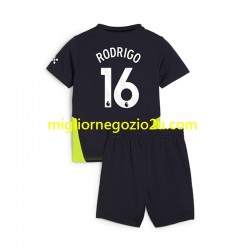 Maglia Manchester City RODRIGO 16 Bambino Trasferta Divisa 2024-2025 Manica Corta