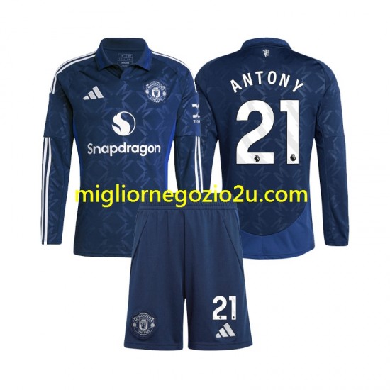 Maglia Manchester United Antony 21 Bambino Casa Divisa 2024-2025 Manica Lunga