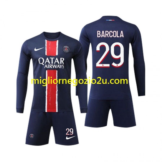 Maglia Paris Saint-Germain Bradley Barcola 29 Bambino Casa Divisa 2024-2025 Manica Lunga