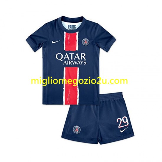 Maglia Paris Saint-Germain Bradley Barcola 29 Bambino Casa Divisa 2024-2025 Manica Corta