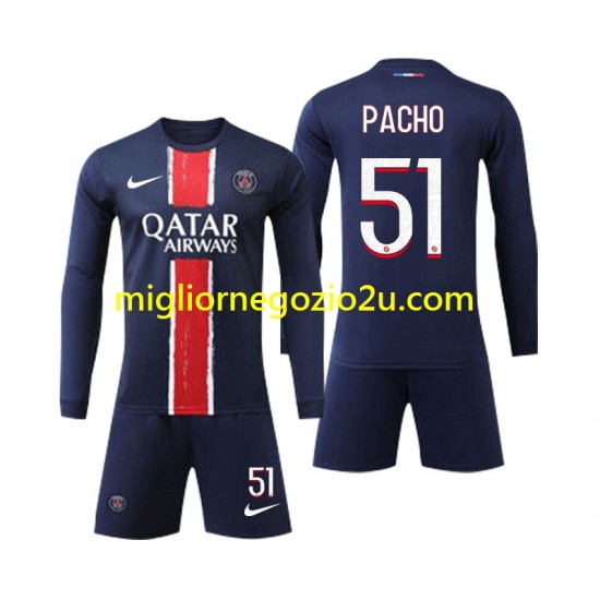 Maglia Paris Saint-Germain Pacho 51 Bambino Casa Divisa 2024-2025 Manica Lunga