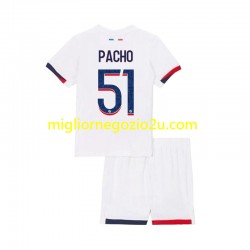 Maglia Paris Saint-Germain Willian Pacho 51 Bambino Trasferta Divisa 2024-2025 Manica Corta