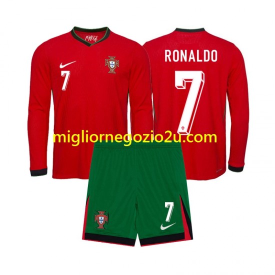 Maglia Portogallo Ronaldo 7 Bambino Casa Divisa Euro 2024 Manica Lunga