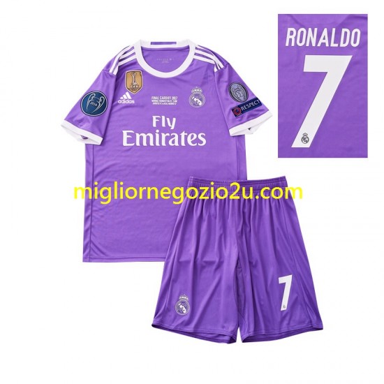Maglia Real Madrid Cristiano Ronaldo 7 2016 Retro Bambino Trasferta Divisa Manica Corta