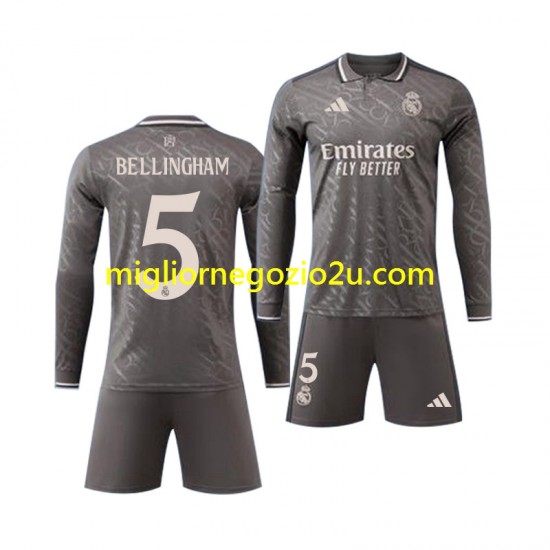 Maglia Real Madrid Jude Bellingham 5 Bambino Terza Divisa 2024-2025 Manica Lunga