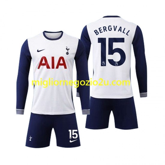 Maglia Tottenham Spurs Bergvall 15 Bambino Casa Divisa 2024-2025 Manica Lunga