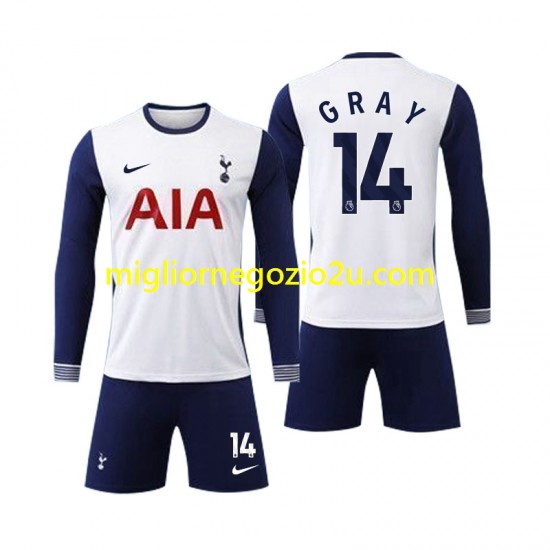 Maglia Tottenham Spurs Gray 14 Bambino Casa Divisa 2024-2025 Manica Lunga
