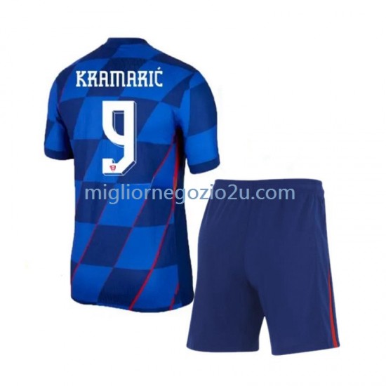 Maglia Croazia Andrej Kramaric 9 Bambino Trasferta Divisa Euro 2024 Manica Corta