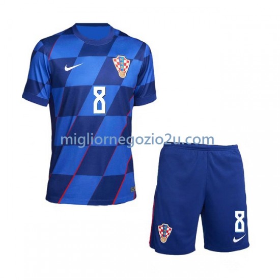 Maglia Croazia Mateo Kovacic 8 Bambino Trasferta Divisa Euro 2024 Manica Corta