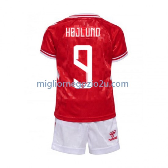 Maglia Danimarca Hojlund 9 Bambino Casa Divisa Euro 2024 Manica Corta