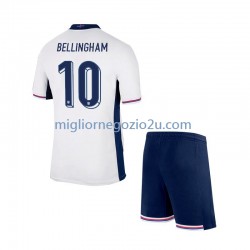 Maglia Inghilterra Jude Bellingham 10 Bambino Casa Divisa Euro 2024 Manica Corta